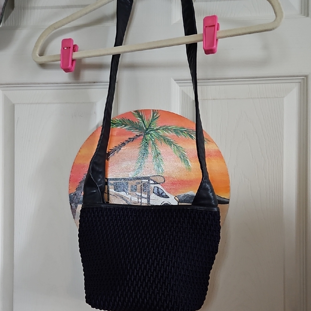 Dillard's Elegant Black Textured Shoulder Bag With Leather Strap